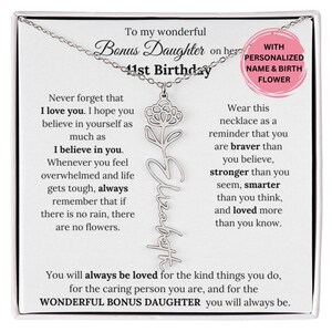 41st Birthday Gift For Her, Custom Birthmonth Flower Name Necklace 41st Birthday Necklace Gift For Bonus Daughter, Unbiological Daughter