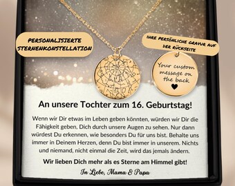 Personalisiertes Geschenk Tochter 16. Geburtstag, Geburtstagsgeschenk An Tochter Von Eltern, Sternen Konstellation Am Tag Der Geburt