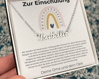 Geschenk Zur Einschulung Mächen Namenskette, Karte Und Kette Zum Schulanfang, Geschenk Enkeltochter Einschulung, Erster Schultag Enkelkind
