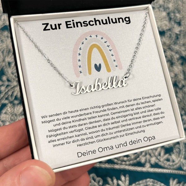 Geschenk Zur Einschulung Mächen Namenskette, Karte Und Kette Zum Schulanfang, Geschenk Enkeltochter Einschulung, Erster Schultag Enkelkind