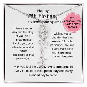 74th Birthday Combined Birth Flower Name Necklace, 74th Birthday Gift For Her, 74th Birthday Daughter, Niece, Granddaughter, Friend Birthday