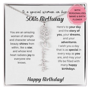 50th Birthday Gift Birthflower Necklace,  Personalized 50th Flower Necklace, Jewelry Birthday 50 Years, Special Jewelry Gift Turning 50