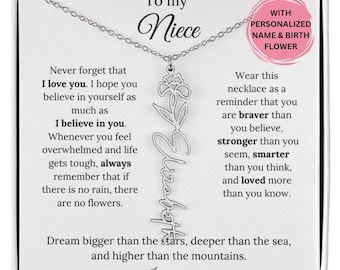 Birth Month Flower Name Necklace For Niece From Aunt, Niece Jewelry Gift, Niece Personalized Christmas Gift, Niece Custom Birthday Gift