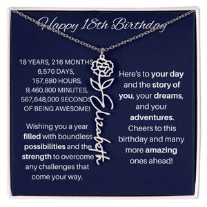 18th Birthday Birth Flower Necklace, 18th Birthday Gift For Women, 18th Birthday Gift For Her, Inspirational 18th Birthday Gift Daughter