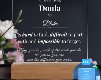 Personalized Acrylic Plaque for Doula, Custom LED Name Sign Gift for Birth Coach or Midwife, Appreciation Desk Award for Birth Worker Hero