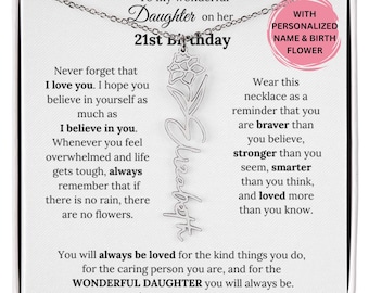 Regalo de cumpleaños número 21 para ella, collar con nombre de flor del mes de nacimiento personalizado, collar de cumpleaños número 21, regalo para hija de los padres de mamá, cumpleaños número 21