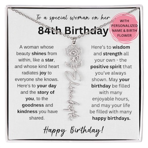84th Birthday Birth Flower  Necklace, 84th Birthday Gift, 84th Gift For Her, 84th Birthday Jewelry, 84th  For Friend, 84th  Silver Name, 84