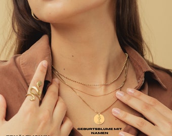 Personalisierte Geburtsblumen Kette, Geburtsblumen Anhänger aus  Silber oder 18K vergoldet, Personalisiertes Weihnachtsgeschenk, Geburtstag