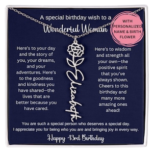 43rd Birthday Necklace Gift For Her, Personalized Birth Flower Necklace Gift For Friend, Special 43rd Gift Idea Coworker Sister Best Friend