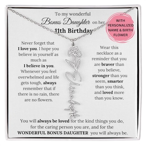 11th Birthday Gift For Her, Custom Birthmonth Flower Name Necklace 11th Birthday Necklace Gift For Bonus Daughter, Unbiological Daughter