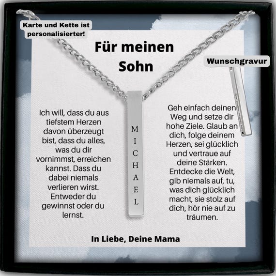 Für Meinen Sohn Ich Liebe Dich, Silber Gold Kette Mit Namen Sohn, Sohn Spruch Und Kette Mit Gravur, Sohn Geschenk Jugendweihe Konfirmation