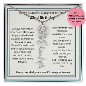 娘への22歳の誕生日プレゼント、メッセージカード付きの誕生花ネームネックレス、カスタムジュエリー娘22歳