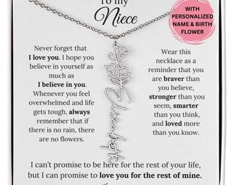 Name Necklace For Niece From Aunt, Niece Jewelry Gift, Niece Present, Niece Birth Month Flower Necklace, Niece Special Gift For Christmas