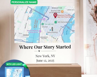 Personalized Where We Met Map Acrylic Plaque, First Date Location Gift for Valentine’s Day, Custom Google Map Keepsake for Couples