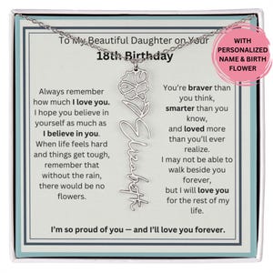 Cadeau d'anniversaire pour une fille de 18 ans, collier personnalisé avec fleur de naissance et carte de message, bijoux personnalisés pour fille de 18 ans
