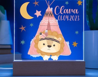 Nachtlicht Personalisiert Mit Namen und Datum, Babygeschenk Geburt, Geschenk Geburt Mädchen, Nachtlicht Geschenk, Lampe Kinderzimmer Mädchen