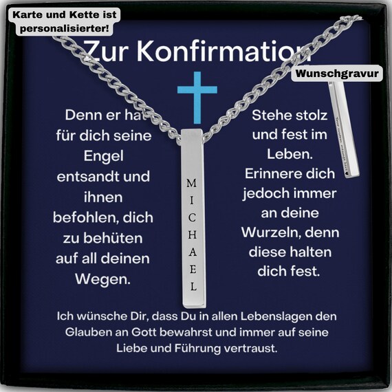 Konfirmationsgeschenk Junge personalisierte Kette mit Namensgravur Sohn Enkelsohn Neffe christlicher Schmuck