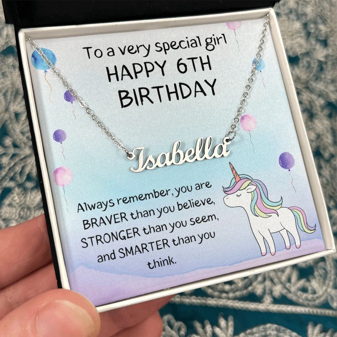6th Birthday Gift Girl Sixth Birthday Personalized Name Necklace 