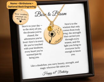 Collar con piedra de nacimiento de diente de león, regalo de 68 cumpleaños para mujer, collar personalizado de 68 cumpleaños, regalo para ella, collar Born to Bloom