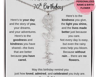 70th Birthday Birth Flower Name Necklace Gift for Her, Personalized Jewelry for Women, Custom Necklace for Mom Sister Friend