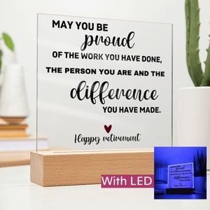 Cadeau de retraite pour les femmes, plaque acrylique de retraite avec base en bois, cadeau de retraite pour les collègues, fête de retraite, idée cadeau de retraite