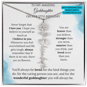 Goddaughter Gifts For 12th Birthday, Birthmonth Flower Name Necklace 12th Birthday Pendant, Jewelry Gift For Turning 12, Goddaughter 12