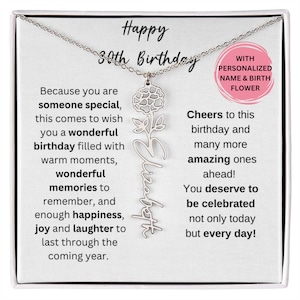 30th Birthday Birth Flower Necklace, 30th Birthday Gift For Women, Silver Gold Name Necklace 30th Gift Pendant, 30th Birthday Gift For Her