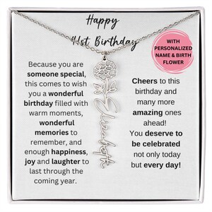 41st Birthday Birth Flower Necklace, 41st Birthday Gift For Women, Silver Gold Name Necklace 41st Gift Pendant, 41st Birthday Gift For Her
