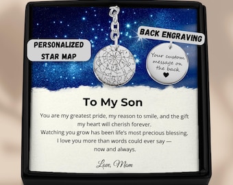 Proud Of You Gift For Son, To My Son Star Map Keychain, Personalized Gift With Message Card From Mom, Meaningful Achievement Keepsake