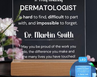 Placa acrílica personalizada como regalo para dermatólogos, regalo de jubilación para dermatólogos, regalo de Navidad para dermatólogos, regalo para consultorio de dermatología