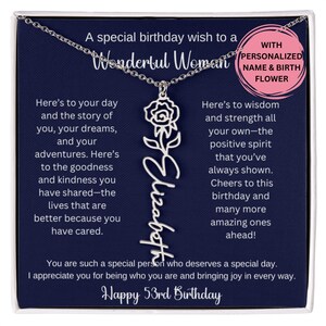 53rd Birthday Necklace Gift For Her, Personalized Birth Flower Necklace Gift For Friend, Special 53rd Gift Idea Coworker Sister Best Friend