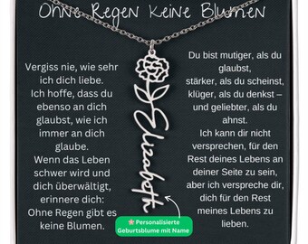 Personalisierte Geburtsblumen Namenskette , Geschenk für Tochter Enkelin Nichte  Mit Name & Geburtsmonat, Silber Kette Mit Namen Mädchen