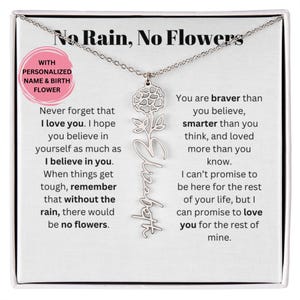 雨が降らなければ花も咲かない誕生月の花、名前入り、姪への感傷的な贈り物、娘への家族向けバレンタイン卒業ジュエリーギフトカード