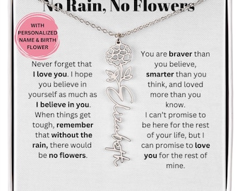No Rain No Flower Birthmonth Flower With Custom Name, Niece Sentimental Gifts, Family Valentines Graduation Jewelry Gifts Card For Daughter
