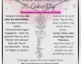 Geburtsblume Namenskette 30. Geburtstag Enkeltochter Geschenk von Oma Opa Großeltern mit liebevoller Karte personalisiert Teenager