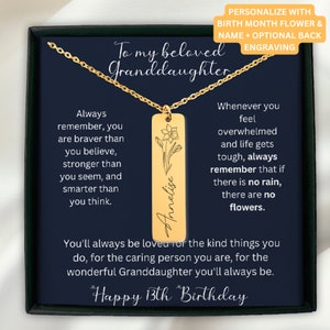 Granddaughter 13 Gift, 13th Birthday Gift Girl Birthflower Necklace For Granddaughter 13th Birthday, Gift For 13 Year Old Grandchild Bday
