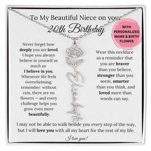Collier fleur de naissance cadeau 20e anniversaire nièce personnalisé, collier 20e anniversaire pour elle, bijoux d'anniversaire nièce, cadeau pour nièce de tante