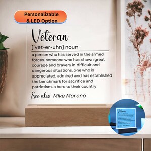 Personalized Veteran Definition, Armed Forces Veteran Thank You Gift, Veteran&#39;s Day Gift, Custom Veteran Acrylic Plaque,Veteran Appreciation
