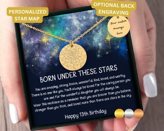 13th Birthday Gift With Custom Star Map And Date, Night You Were Born, Thirteenth Birthday, 13th Birthday Necklace For Her, Daughter Bday 13