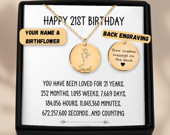 21st Birthday Gift for Her Birth Flower Name Necklace, 21 Birthday Gift For Her, Personalized 21st Birthday Gift Box Personalized Gift