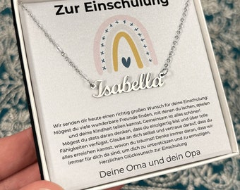 Geschenk Zur Einschulung Mächen Namenskette, Karte Und Kette Zum Schulanfang, Geschenk Enkeltochter Einschulung, Erster Schultag Enkelkind