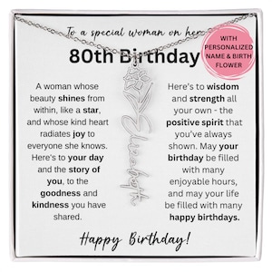 80th Birthday Birth Flower  Necklace, 80th Birthday Gift, 80th Gift For Her, 80th Birthday Jewelry, 80th For Friend, 80th Silver Name, 80
