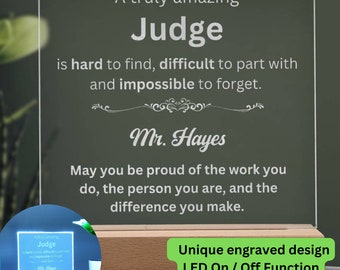 Regalo de juez personalizado con nombre, placa acrílica grabada personalizada de juez, regalos para mujeres jueces, regalos de juez, regalo de juez para ella