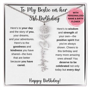51e verjaardag gepersonaliseerd cadeau voor bestie, 51e geboorte bloem naamketting voor haar, beste vriend draaien 51, verjaardagscadeau voor vriend 51
