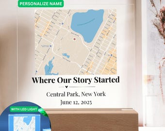 Personalized Where We Met Map Acrylic Plaque, First Date Location Gift for Valentine’s Day, Custom Google Map Keepsake for Couples