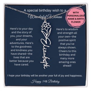 59th Birthday Birth Flower Necklace, 59th Birthday Card Name Necklace Set For Her Personalized 59th Birthday Gift Idea Sister Best Friend