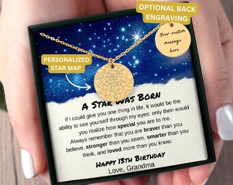 13th Birthday Gift Custom Star Map By Date Necklace, Granddaughter 13th Birthday Jewelry Gift,  Personalized Gift Granddaughter Turning 13