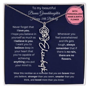 38th Birthday Bonus Granddaughter Gift,  Bonus Granddaughter Birthmonth Flower Necklace, Personalized 38th Birthday Pendant Bonus Grandchild