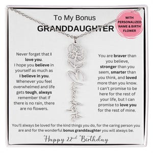 Presente de aniversário de 22 anos para neta, colar de flores de nascimento com cartão, colar com nome personalizado, joias personalizadas para neta adulta