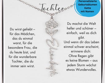 Geburtsblumenkette mit Namen, personalisierte Namenskette, Geschenk für Tochter zum Geburtstag, zarte Geburtsmonat Halskette mit Gravur